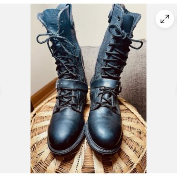 Double H Womens Black Leather Laces Buckle Combat Logger Boots Size 9 USA Made - Picture 2 of 7
